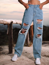 Ripped Straight Leg Jeans Sai Feel